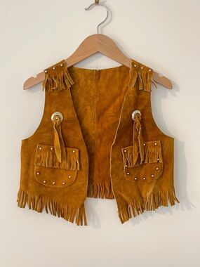 VINTAGE 70s SEARS VGUC Genuine Leather Suede Fringe Western Cowgirl Vest